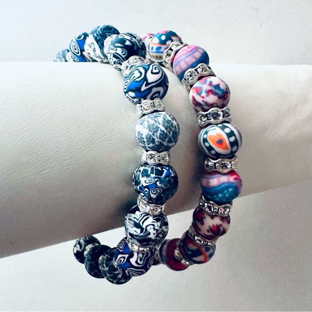 Viva Beads Chunky Silver Clay Set of Two Bracelets Handmade & Unique 🌟 NWT